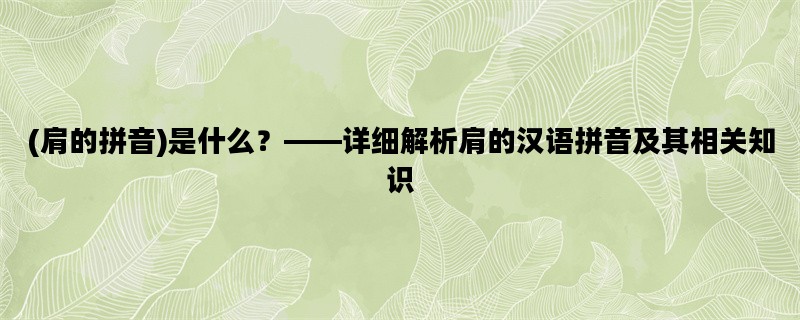 (肩的拼音)是什么？——详细解析肩的汉语拼音及其相关知识