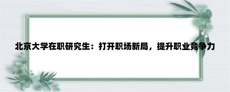 北京大学在职研究生：打开职场新局，提升职业竞争力