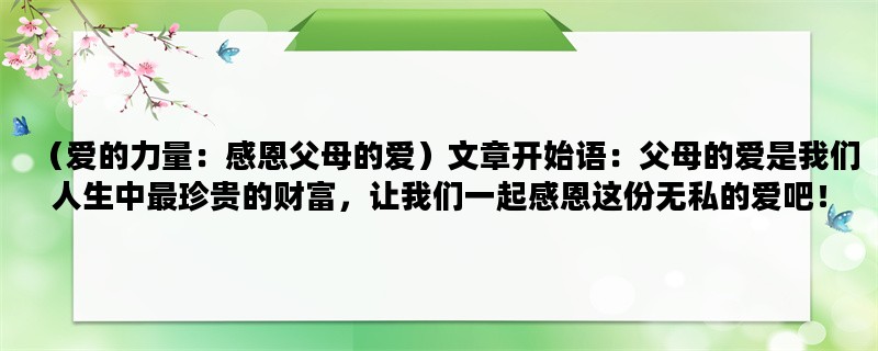 （爱的力量：感恩父母的