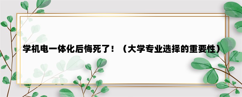 学机电一体化后悔死了！（大学专业选择的重要性）