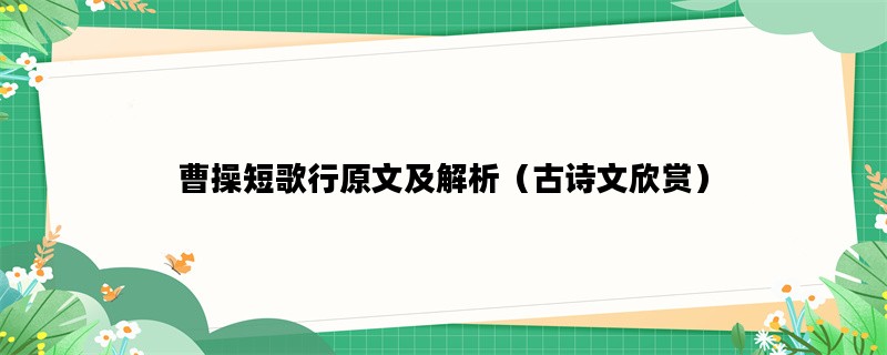 曹操短歌行原文及解析（古诗文欣赏）