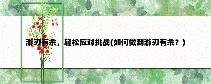 游刃有余，轻松应对挑战(如何做到游刃有余？)