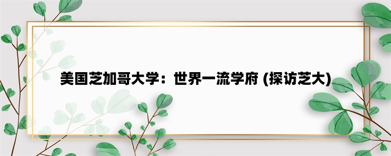 美国芝加哥大学：世界一流学府 (探访芝大)