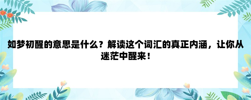 如梦初醒的意思是什么？解读这个词汇的真正内涵，让你从迷茫中醒来！