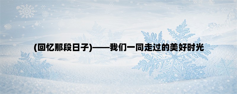 (回忆那段日子)——我们