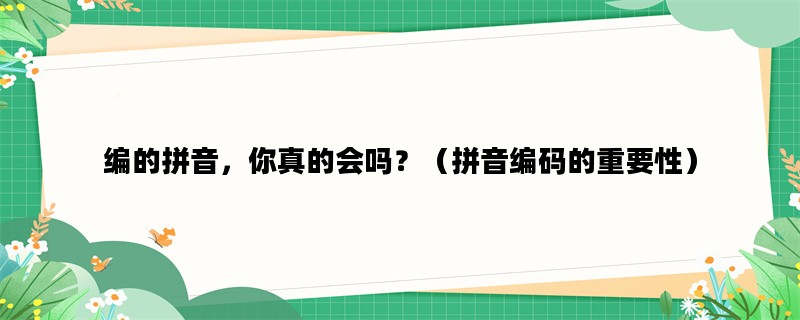 编的拼音，你真的会吗？（拼音编码的重要性）