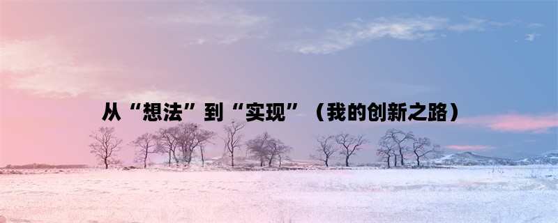 从“想法”到“实现”（我的创新之路）