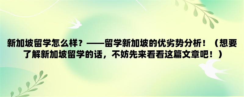 新加坡留学怎么样？——