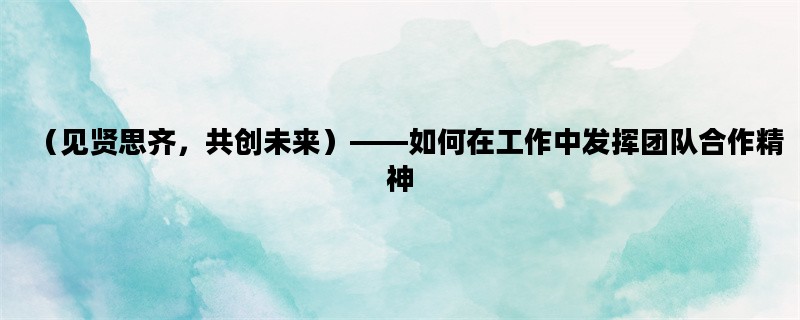 （见贤思齐，共创未来）——如何在工作中发挥团队合作精神