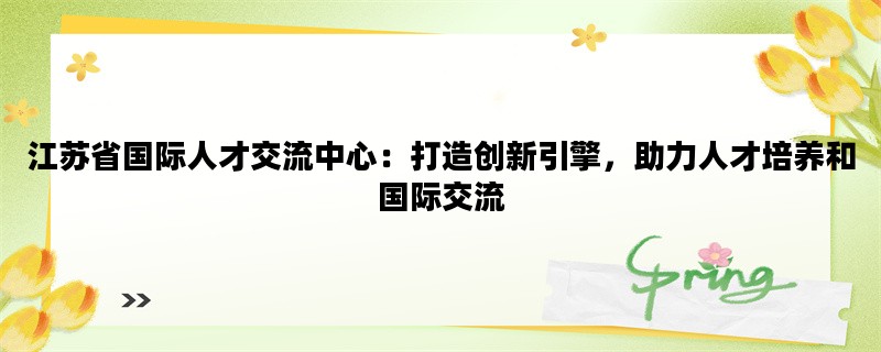 江苏省国际人才交流中心：打造创新引擎，助力人才培养和国际交流