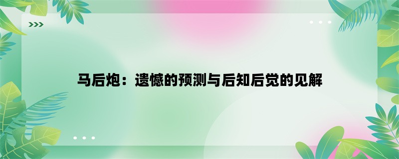 马后炮：遗憾的预测与后知后觉的见解