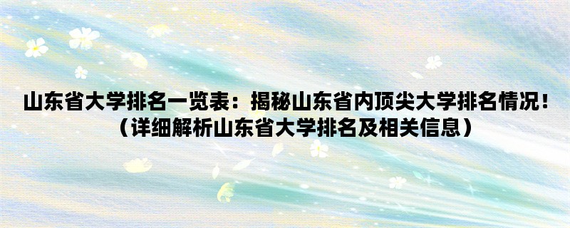 山东省大学排名一览表：